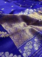 Blue Pure Kora Silk Handloom Banarasi Saree - All Over Kadhua Motifs