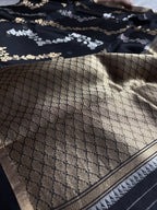 Black Pure Kora Silk Handloom Banarasi Saree - All Over Kadhua Lahariya