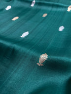 Green Pure Kora Silk Handloom Banarasi Saree - All Over Kadhua Motifs