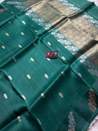 Green Pure Kora Silk Handloom Banarasi Saree - All Over Kadhua Motifs