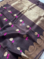 Black Pure Kora Silk Handloom Banarasi Saree - All Over Kadhua Motifs