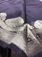 Black Pure Kora Silk Handloom Banarasi Saree - All Over Kadhua Motifs