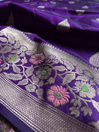 Purple Pure Mango Katan Silk Handloom Meenakari Banarasi Saree - All Over Kadhua Motifs