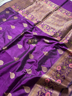 Purple Pure Mango Katan Silk Handloom Meenakari Banarasi Saree - All Over Kadhua Motifs