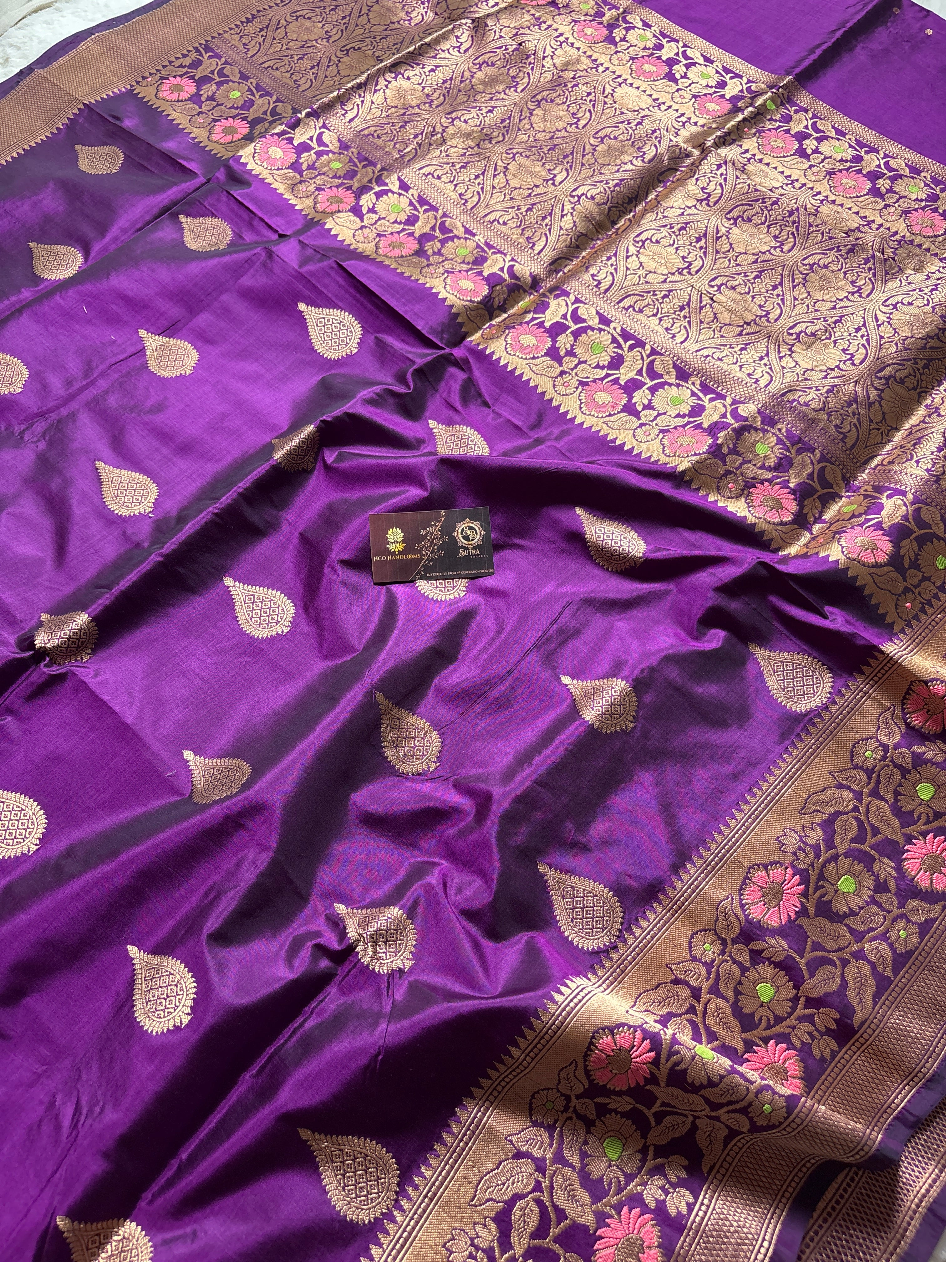 Purple Pure Mango Katan Silk Handloom Meenakari Banarasi Saree - All Over Kadhua Motifs