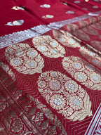 Red Pure Mango Katan Silk Handloom Banarasi Saree - All Over Kadhua Motifs