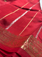 Red Pure Mango Katan Silk Handloom Banarasi Saree - All Over Kadhua Motifs