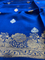 Blue Pure Mango Katan Silk Handloom Banarasi Saree - All Over Kadhua Motifs