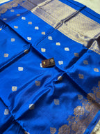 Blue Pure Mango Katan Silk Handloom Banarasi Saree - All Over Kadhua Motifs