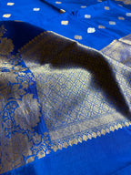 Blue Pure Mango Katan Silk Handloom Banarasi Saree - All Over Kadhua Motifs