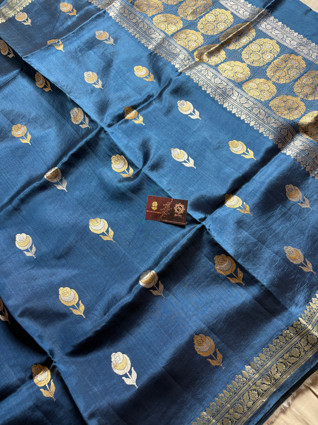 Pure Raw Mango Katan Handloom Banarasi Saree - All Over Kadhua Motifs