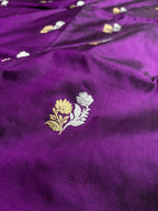 Purple Pure Katan Silk Handloom Banarasi Saree - All Over Kadhua Motifs