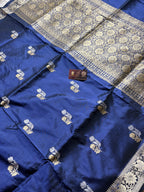 Blue Pure Katan Silk Handloom Banarasi Saree - All Over Kadhua Motifs
