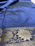 Blue Pure Katan Silk Handloom Banarasi Saree - All Over Kadhua Motifs