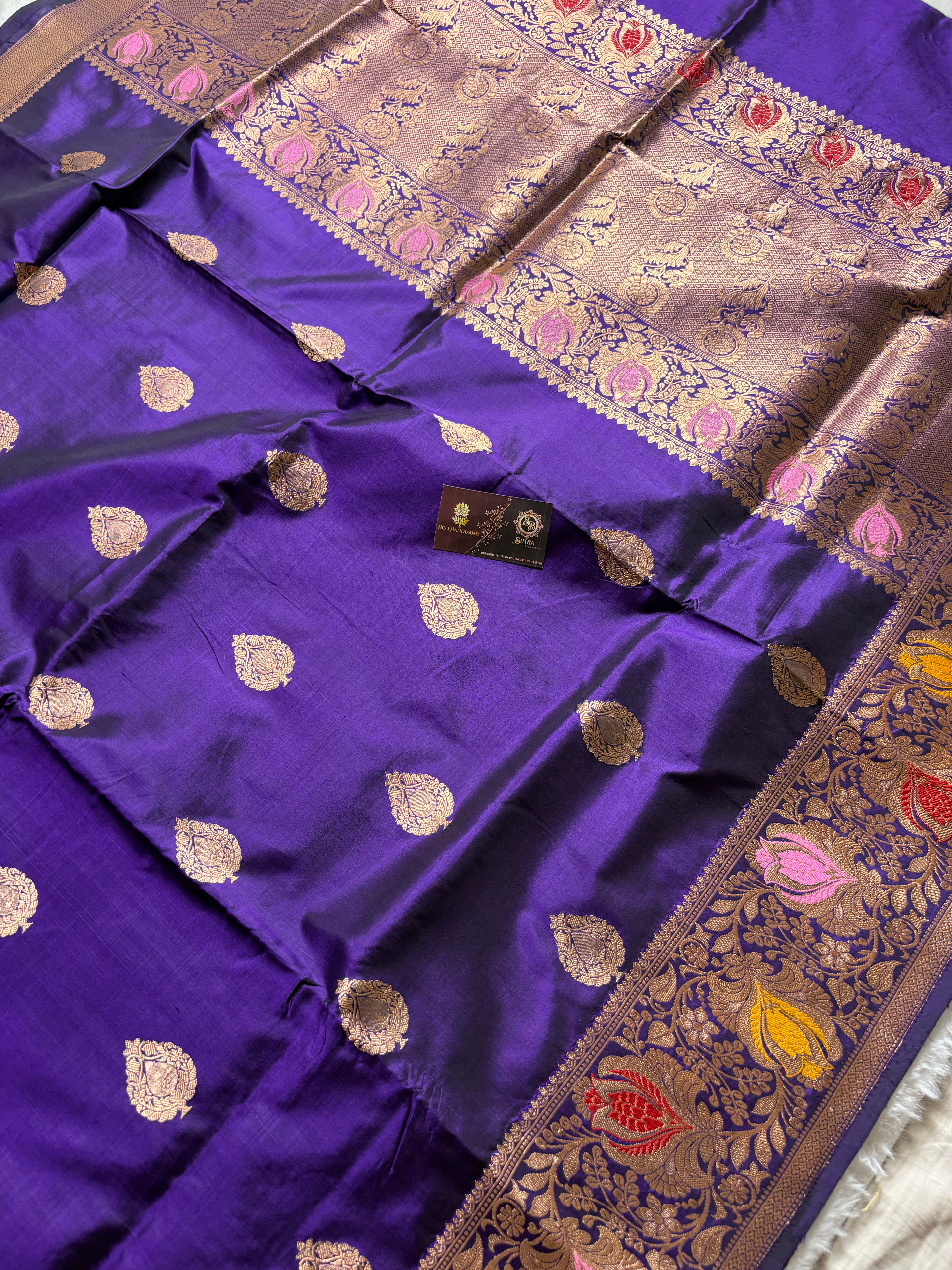 Purple Pure Mango Katan Silk Handloom Meenakari Banarasi Saree - All Over Kadhua Motifs