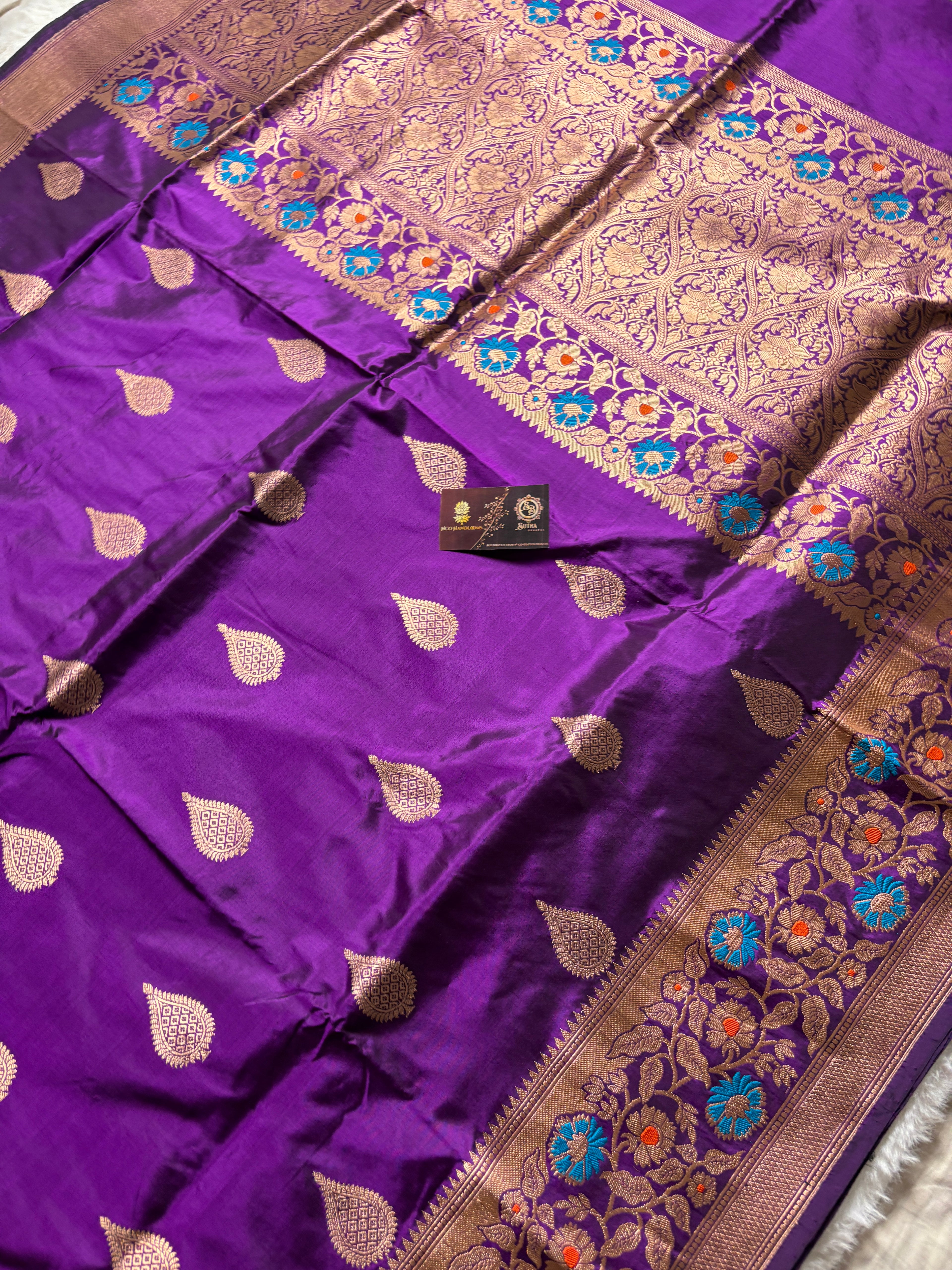 Purple Pure Mango Katan Silk Handloom Meenakari Banarasi Saree - All Over Kadhua Motifs