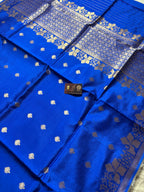 Blue Pure Mango Katan Silk Handloom Banarasi Saree - All Over Kadhua Motifs
