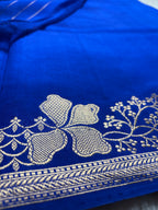 Blue Pure Mango Katan Silk Handloom Banarasi Saree - All Over Kadhua Motifs