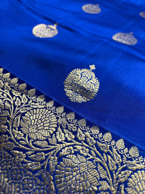 Blue Pure Mango Katan Silk Handloom Banarasi Saree - All Over Kadhua Motifs