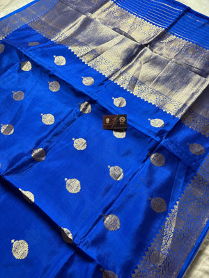 Blue Pure Mango Katan Silk Handloom Banarasi Saree - All Over Kadhua Motifs