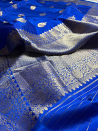 Blue Pure Mango Katan Silk Handloom Banarasi Saree - All Over Kadhua Motifs