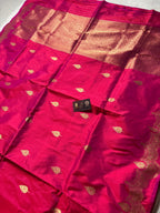 Hot Pink Pure Katan Silk Handloom Banarasi Saree - All Over Kadhua Motifs
