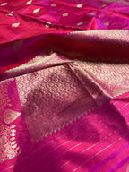 Hot Pink Pure Katan Silk Handloom Banarasi Saree - All Over Kadhua Motifs