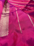 Hot Pink Pure Katan Silk Handloom Banarasi Saree - All Over Kadhua Motifs