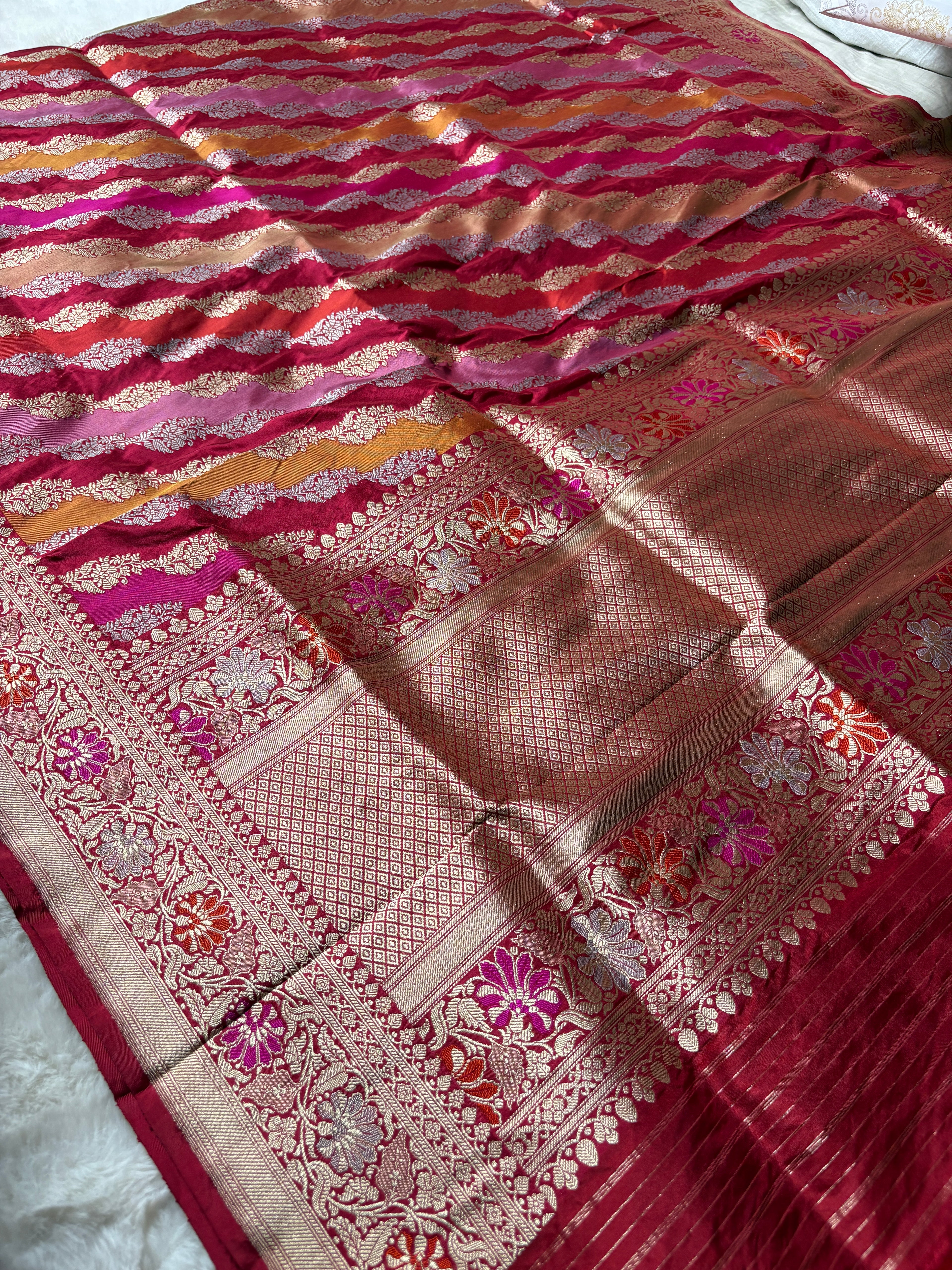 Pure Katan Silk Handloom Banarasi Dupatta - All Over Rangkat Kadhyal Lahariya