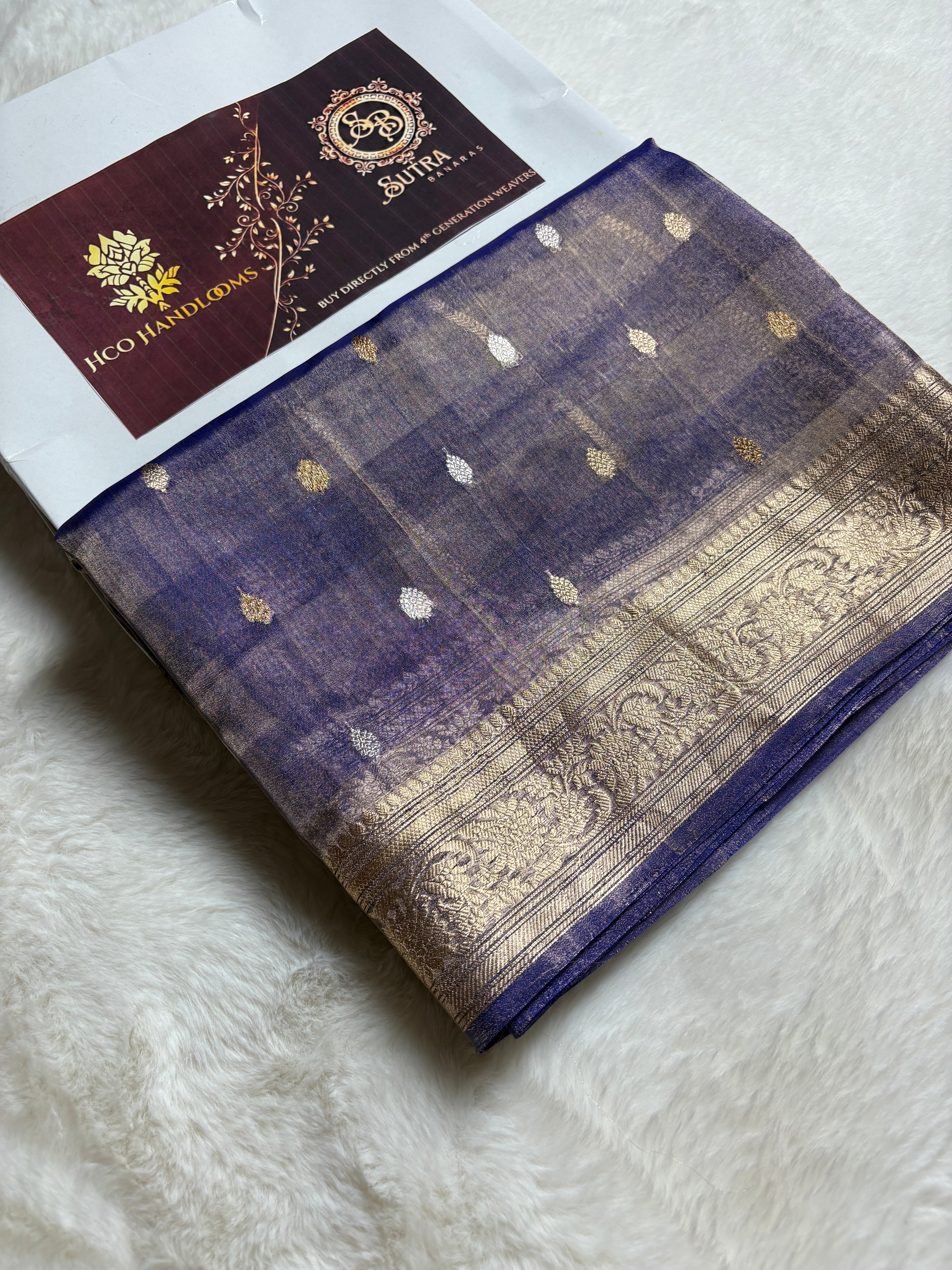 Pure Tissue Silk Handloom Banarasi Saree - All Over Kadhua Sona Roopa Motifs