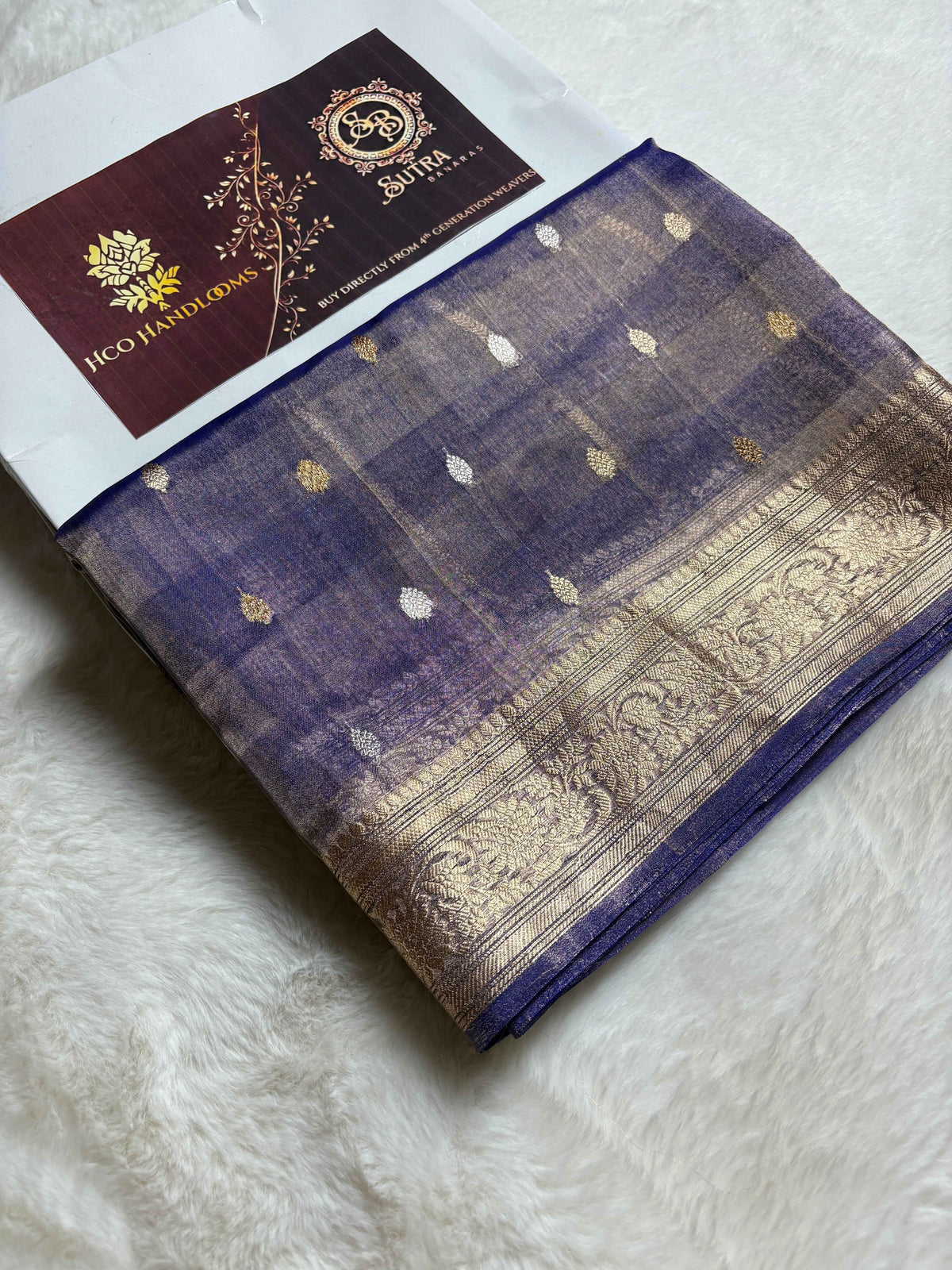 Pure Tissue Silk Handloom Banarasi Saree - All Over Kadhua Sona Roopa Motifs