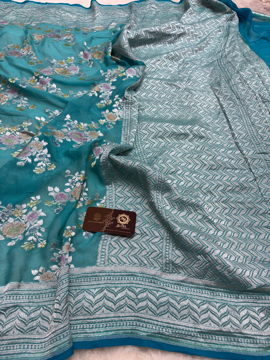 Light Blue Pure Khaddi Georgette Silk handloom Banarasi Saree - Water Zari