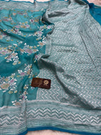 Light Blue Pure Khaddi Georgette Silk handloom Banarasi Saree - Water Zari