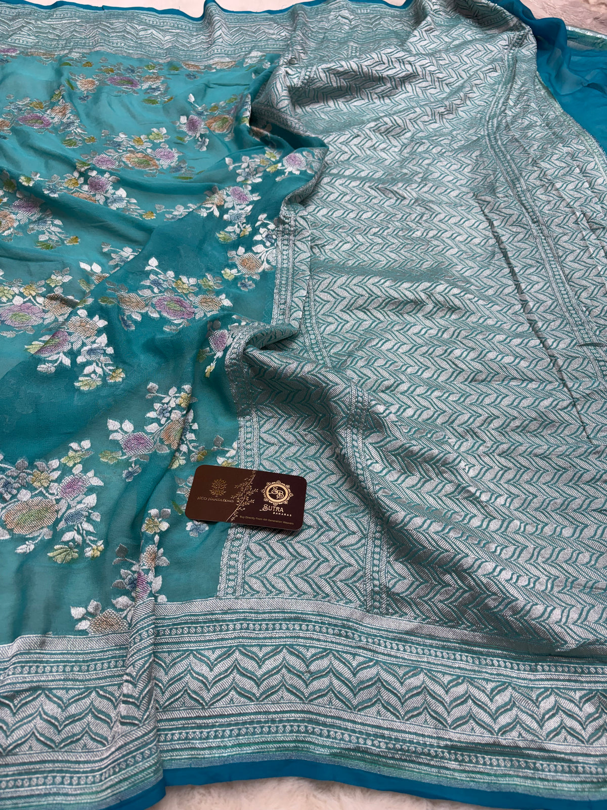 Light Blue Pure Khaddi Georgette Silk handloom Banarasi Saree - Water Zari