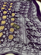 Purple Pure Khaddi Georgette Silk handloom Banarasi Saree - Silver Zari