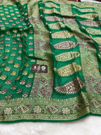 Regal Green Pure Khaddi Chiffon Silk Banarasi Saree - All Over Motifs