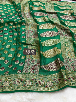 Regal Green Pure Khaddi Chiffon Silk Banarasi Saree - All Over Motifs