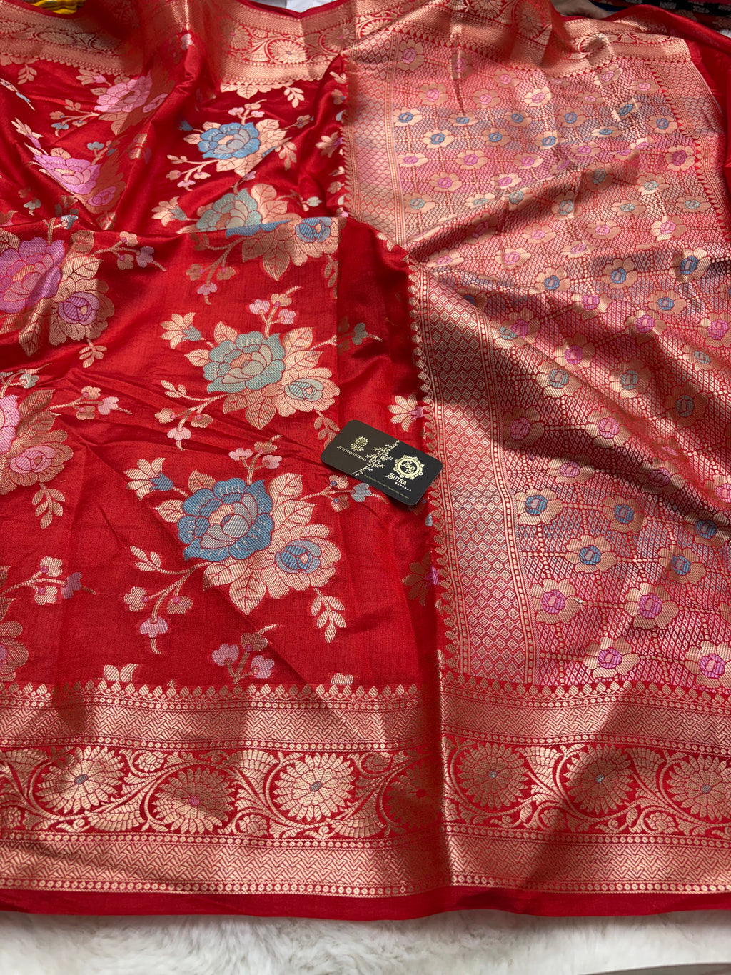 Red Pure Chiniya Silk Handloom Banarasi Saree - All Over Meenakari Motifs