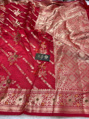 Pure Chiniya Silk Handloom Banarasi Saree With Diagonal Motifs