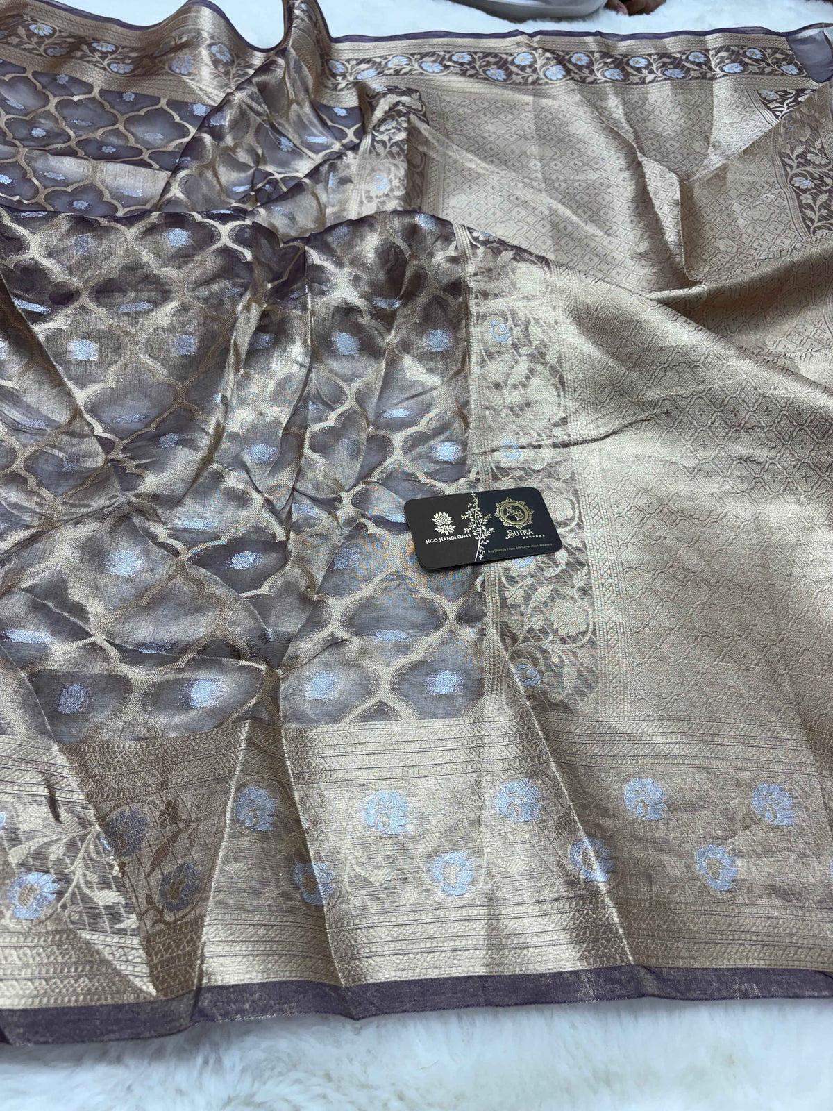 Mauve Pure Tissue Silk Handloom Banarasi Saree - Jaal Motifs