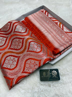 Orange Premium Mashru Katan Silk Banarasi Saree - All Over Jangla Design