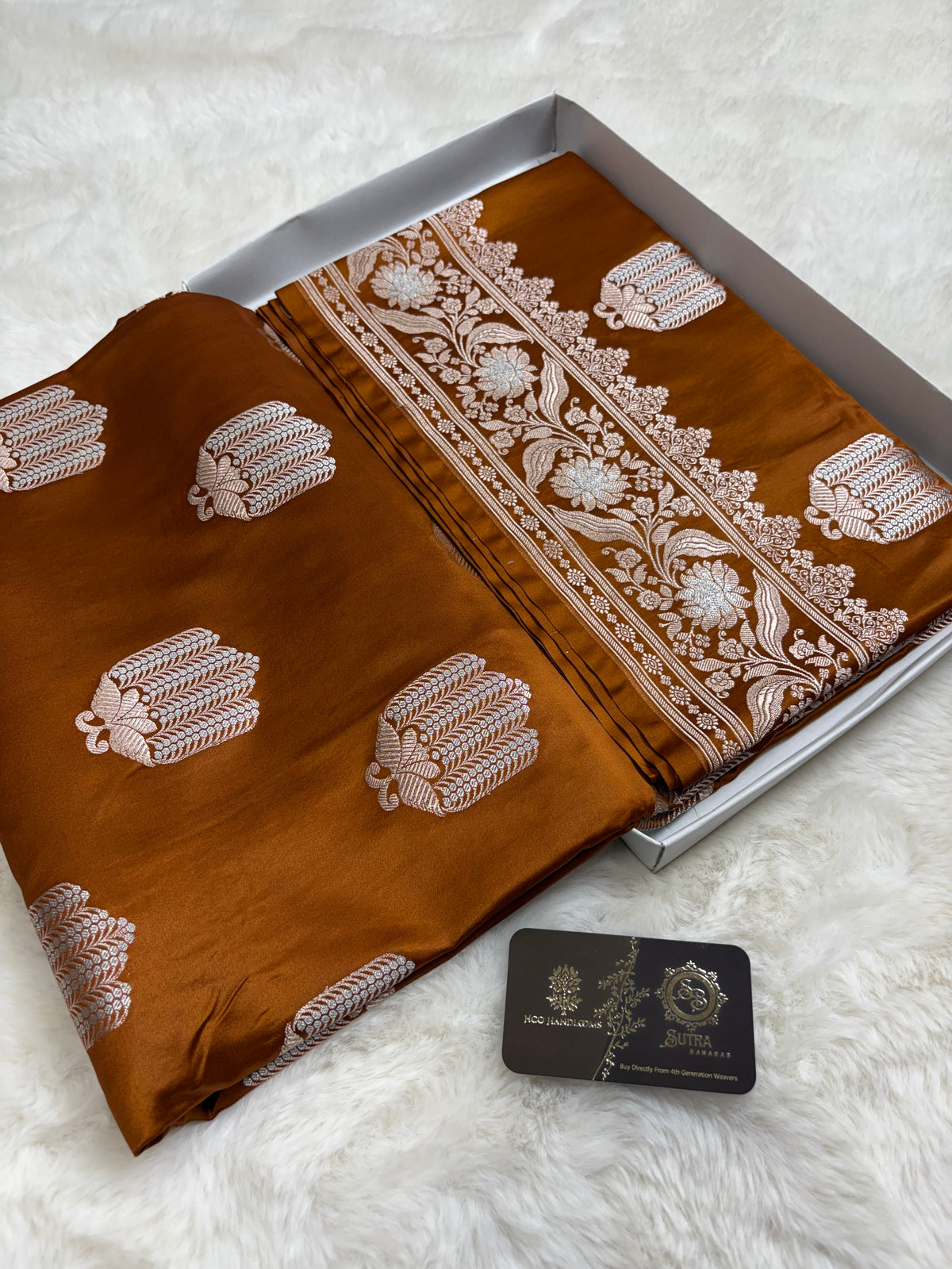 Regal Bronze Premium Mashru Katan Silk Banarasi Saree - All Over Motifs