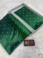 Dual Shade Metallic Green Premium Mashru Katan Silk Banarasi Saree - Small Motifs