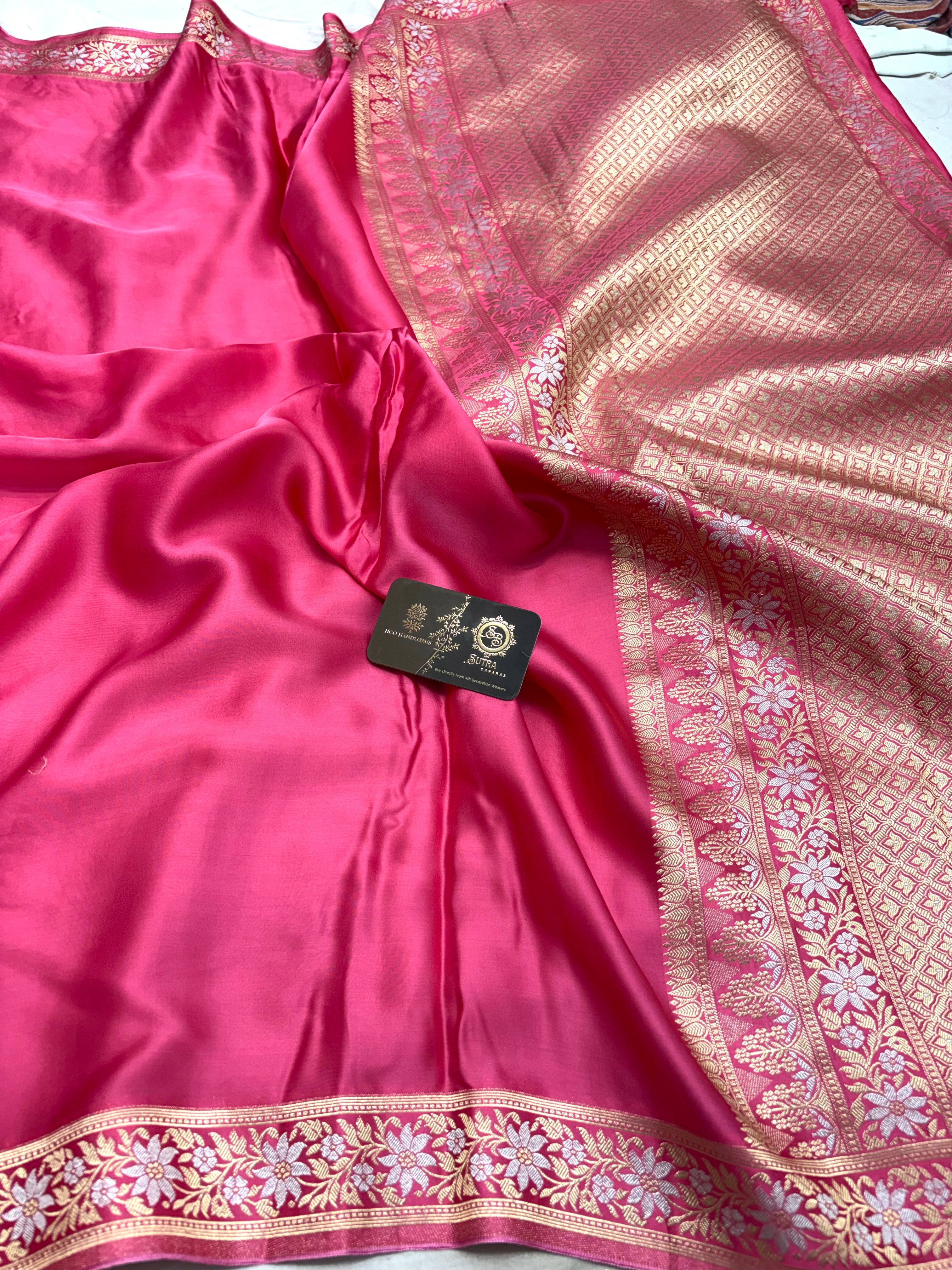 Premium Mashru Crepe Silk Banarasi Saree - All Over Plain Body