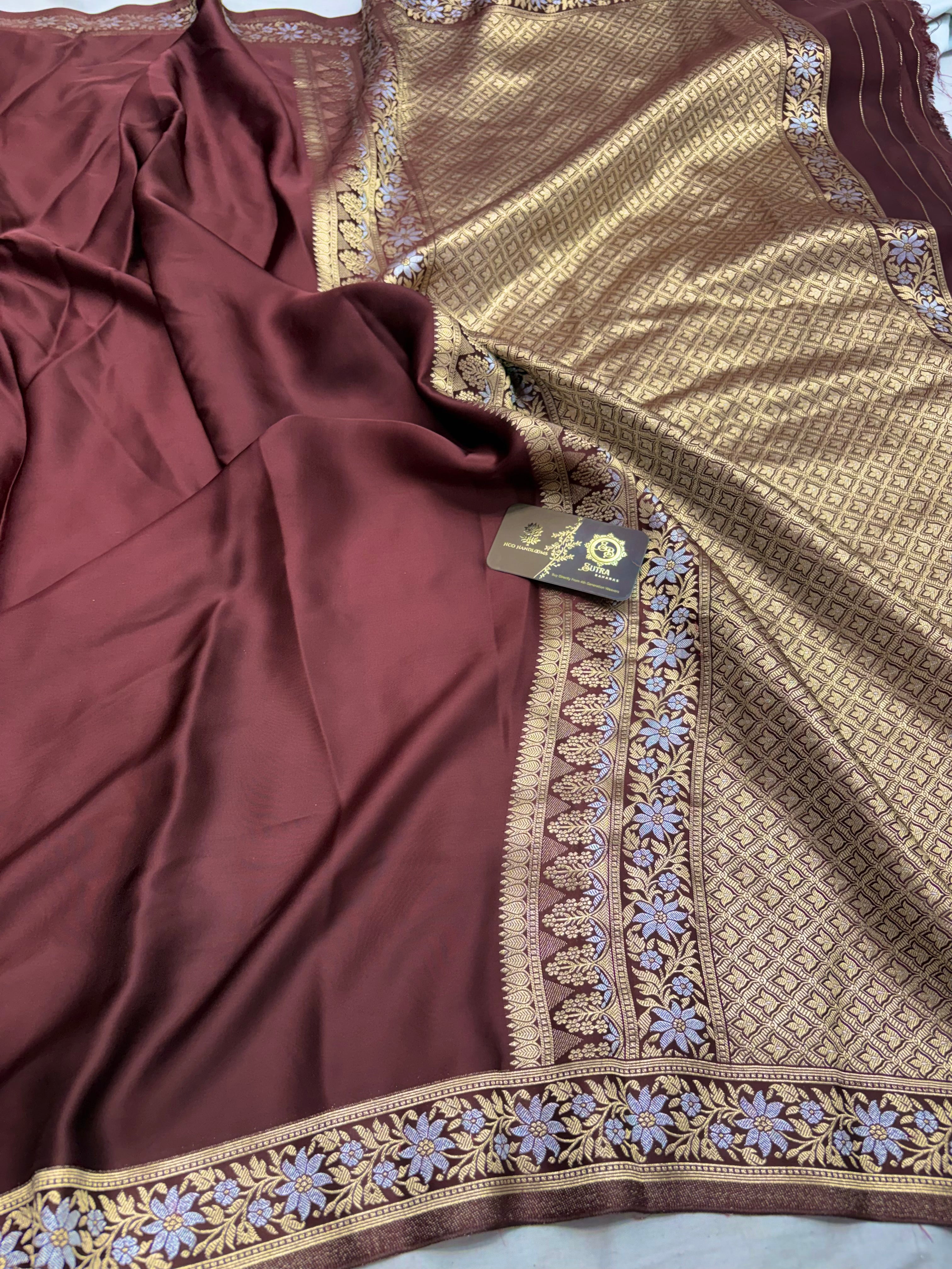 Premium Mashru Crepe Silk Banarasi Saree - All Over Plain Body