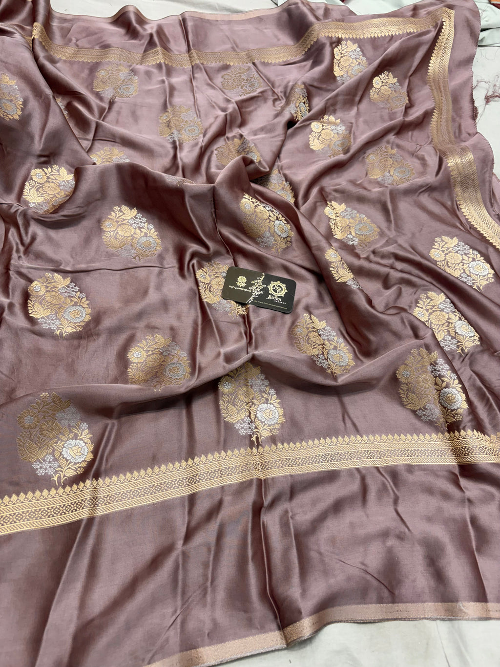 Premium Mashru Crepe Banarasi Saree - All Over Borderless With Motifs