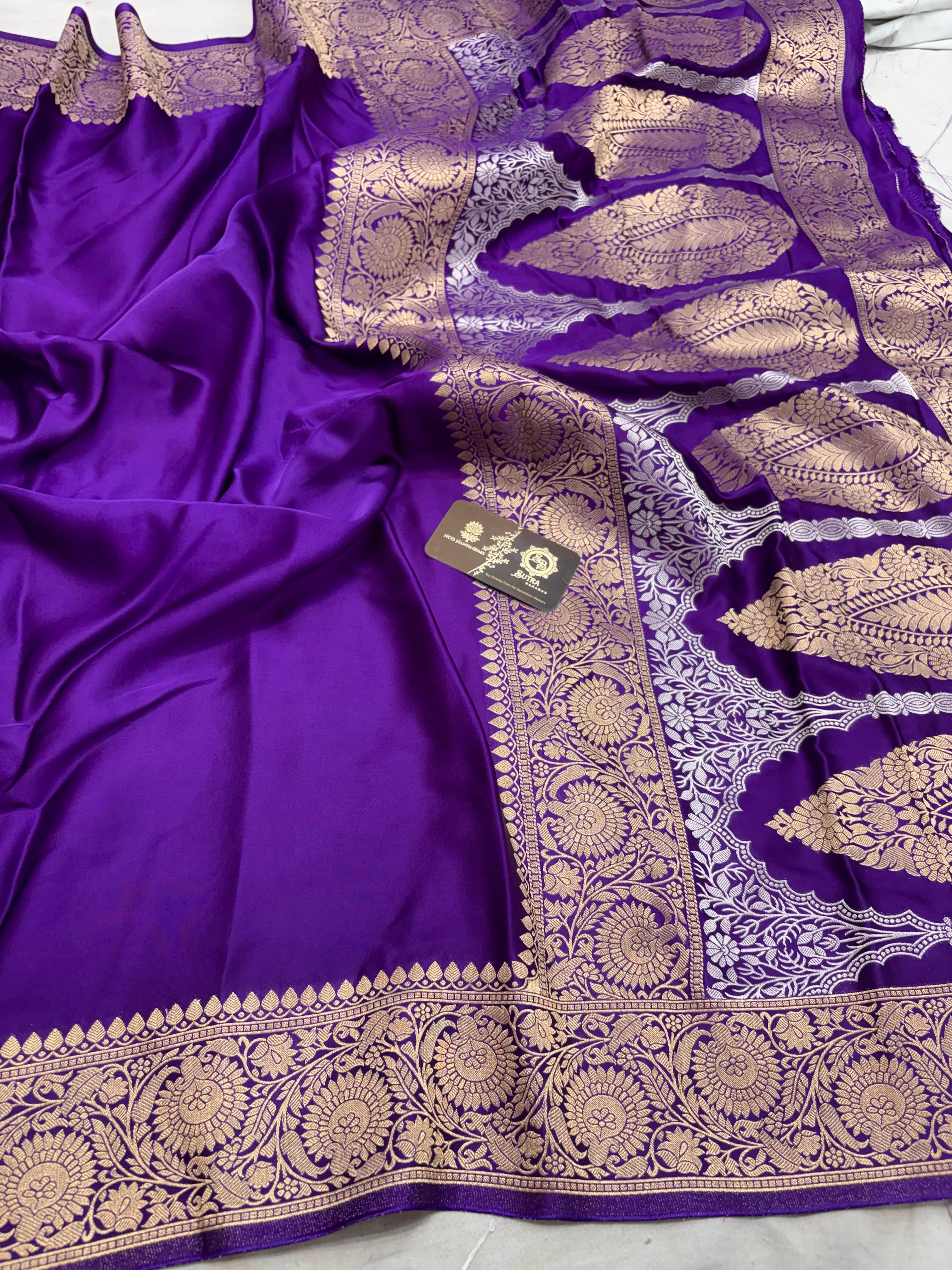 Premium Mashru Crepe Silk Banarasi Saree - All Over Plain Body