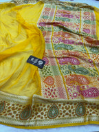 Yellow Pure Khaddi Chiffon Silk Banarasi Saree - Heavy Pallu