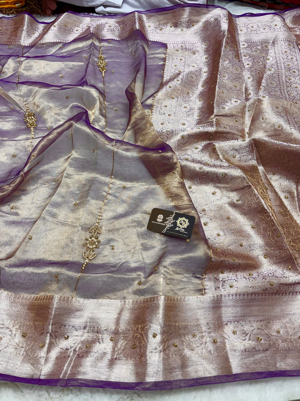 Pure Kora Tissue Handloom Banarasi Saree - Handwork