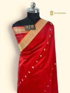 Regal Red Pure Katan Silk Handloom Banarasi Saree - All Over Kadhua Motifs